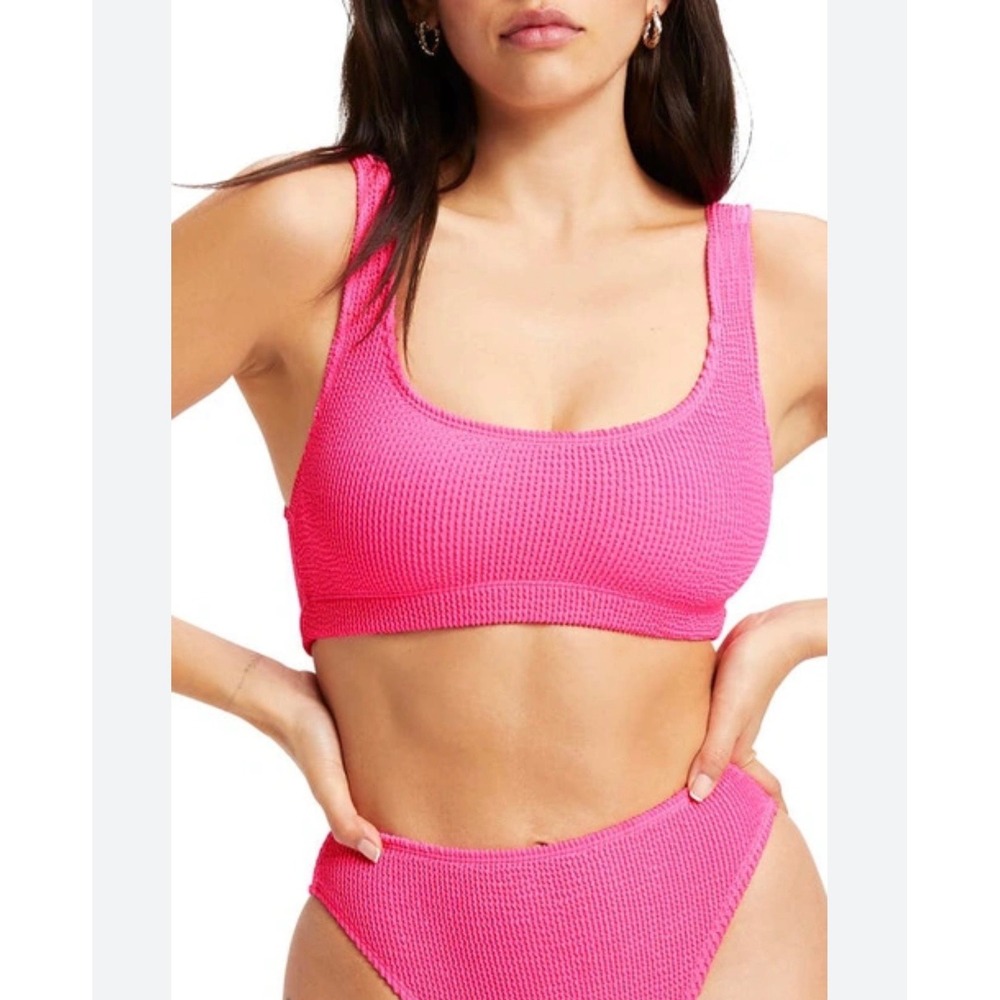 Good American Pink Seersucker Bikini Set Scoop Neck High Cut Size 00/0 XS